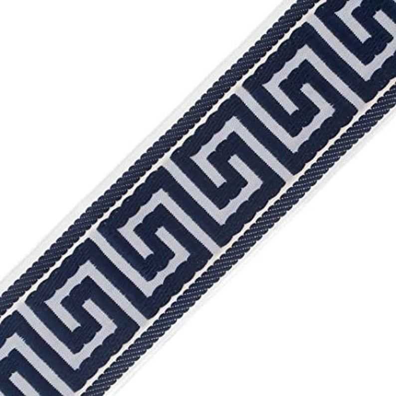 Hot Sell Greek Key Trim Navy Blue White Tape Jacquard Embroidered
