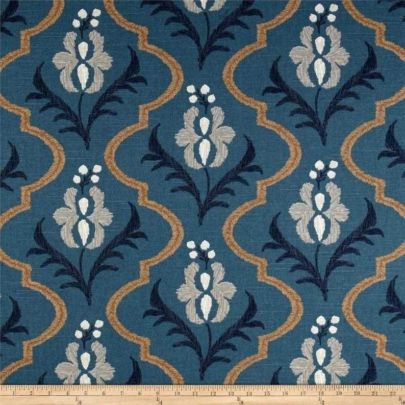 Dwell Robert Allen Printed Cotton Peacock Blue Damask Floral Fabric