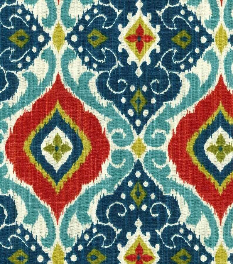 IKAT Pint Printed Cotton Fabric Peacock Blue Red Mustard Yellow Teal Ethnic