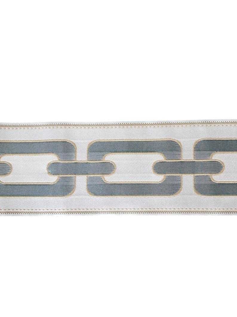 Designer Trim Tape Chain Link 3.5 Silk Aqua Gold Embroidered