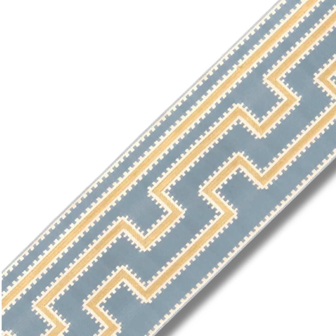 Designer Trim By The Yard Fretwork chain link Print Satin 3.5" charcoal grey gold