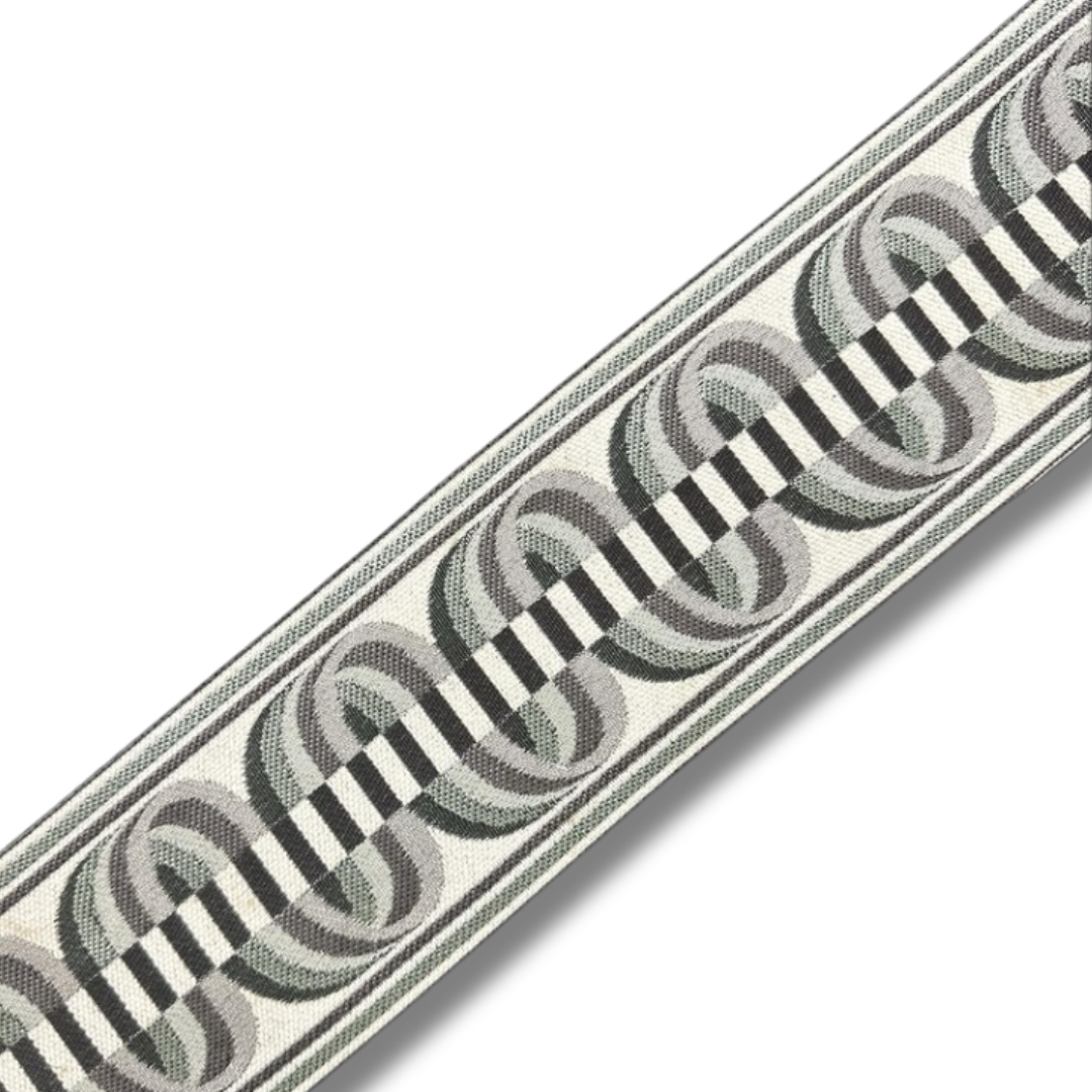 Designer Trim By The Yard Fretwork zigzag Print 3.5" Aqua black white grey green