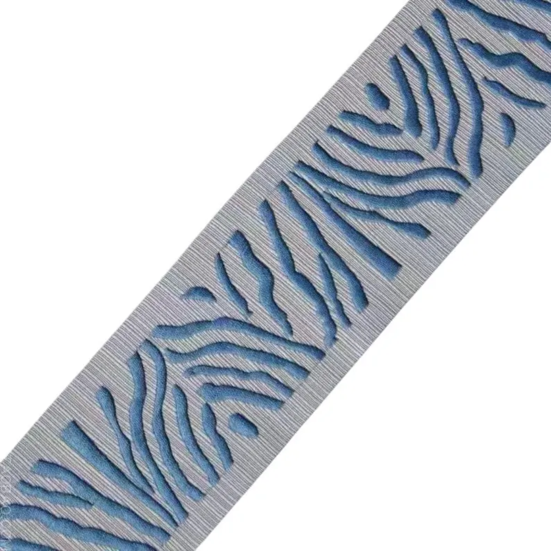 Designer Trim By The Yard Zebra Animal Print embroidered 2.15” French blue colonial grey