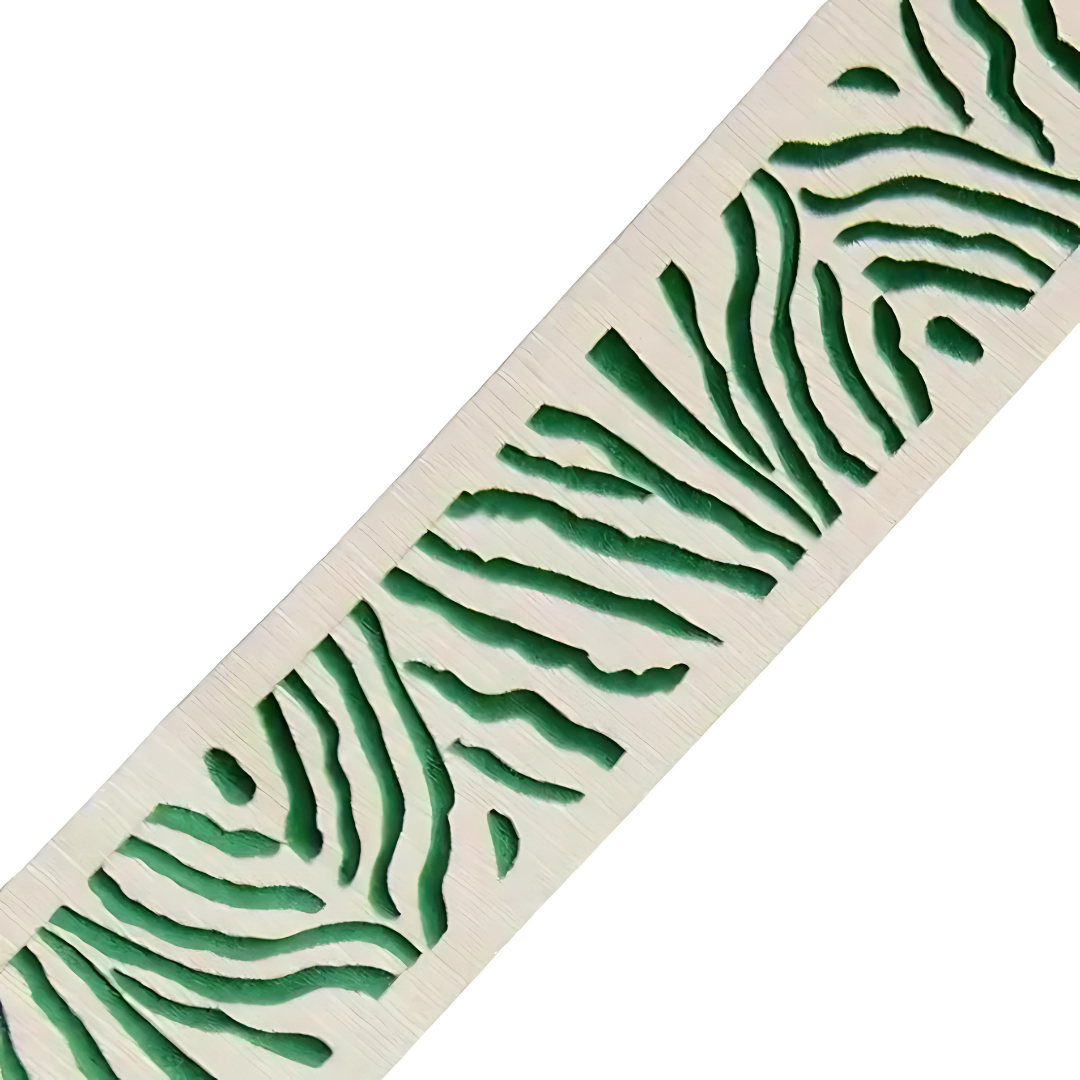 Designer Trim By The Yard Zebra Animal Print embroidered 2.15” Kelly green colonial grey