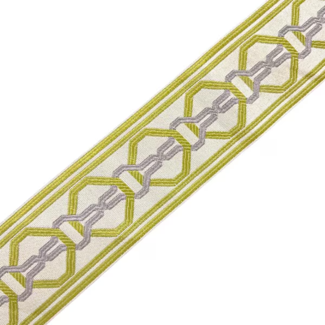 Floral 2.25” light Apple green taupe tape chain link ribbon Gimp