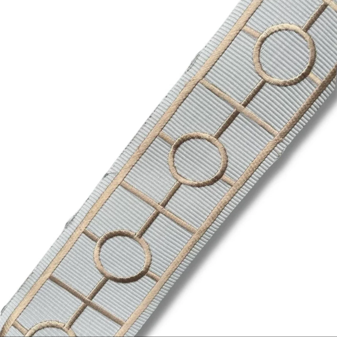 Fretwork chain link Print embroidered 2.5" beige on grey taupe