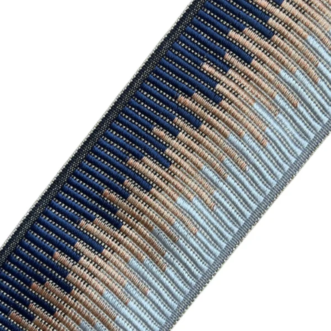 Navy gold light blue background Tape Jacquard Embroidered Chinoiserie ribbon Gimp