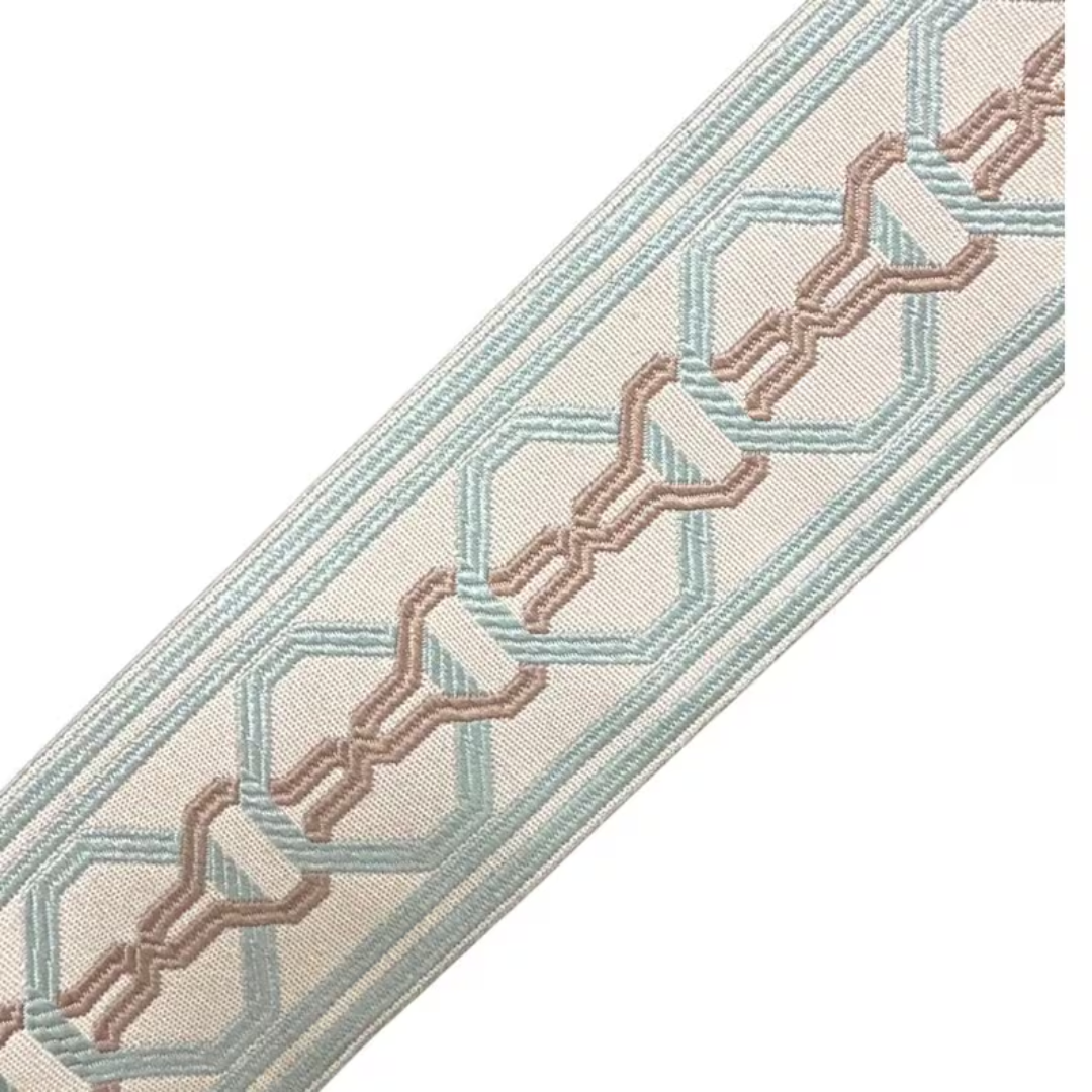 Trim Yard Floral 2.25” light Aqua taupe tape chain link ribbon Gimp