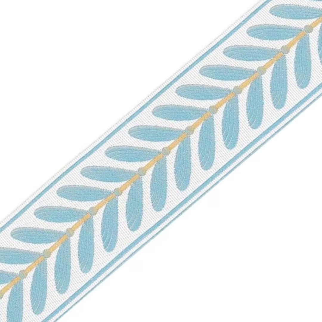 Trim Yard Floral 2.25” light blue tape botanical ribbon Gimp