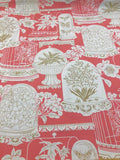 Chinoiserie Toile Ginger Jars Coral White Fabric Curtains Botanical Floral