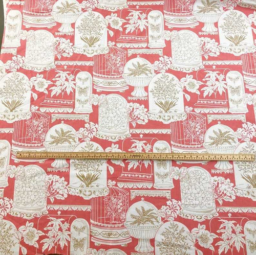 Chinoiserie Toile Ginger Jars Coral White Fabric Curtains Botanical Floral