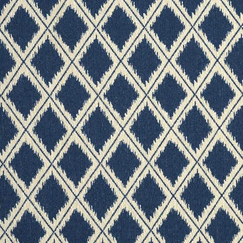 Abstract Fabric Diamonds Geometric Cobalt Blue & Off White