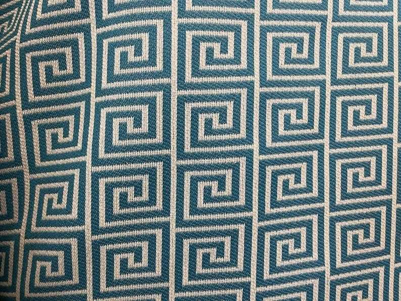 Greek Key Jacquard Fabric Yard Print Turquoise Blue