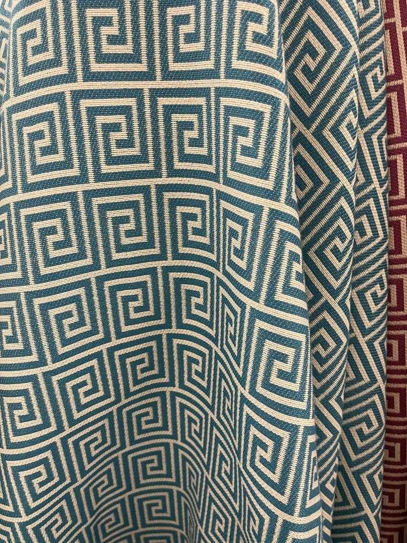 Greek Key Jacquard Fabric Yard Print Turquoise Blue