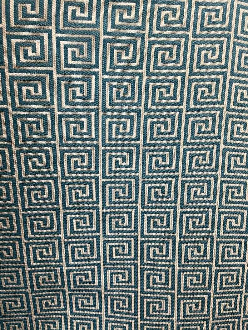 Greek Key Jacquard Fabric Yard Print Turquoise Blue