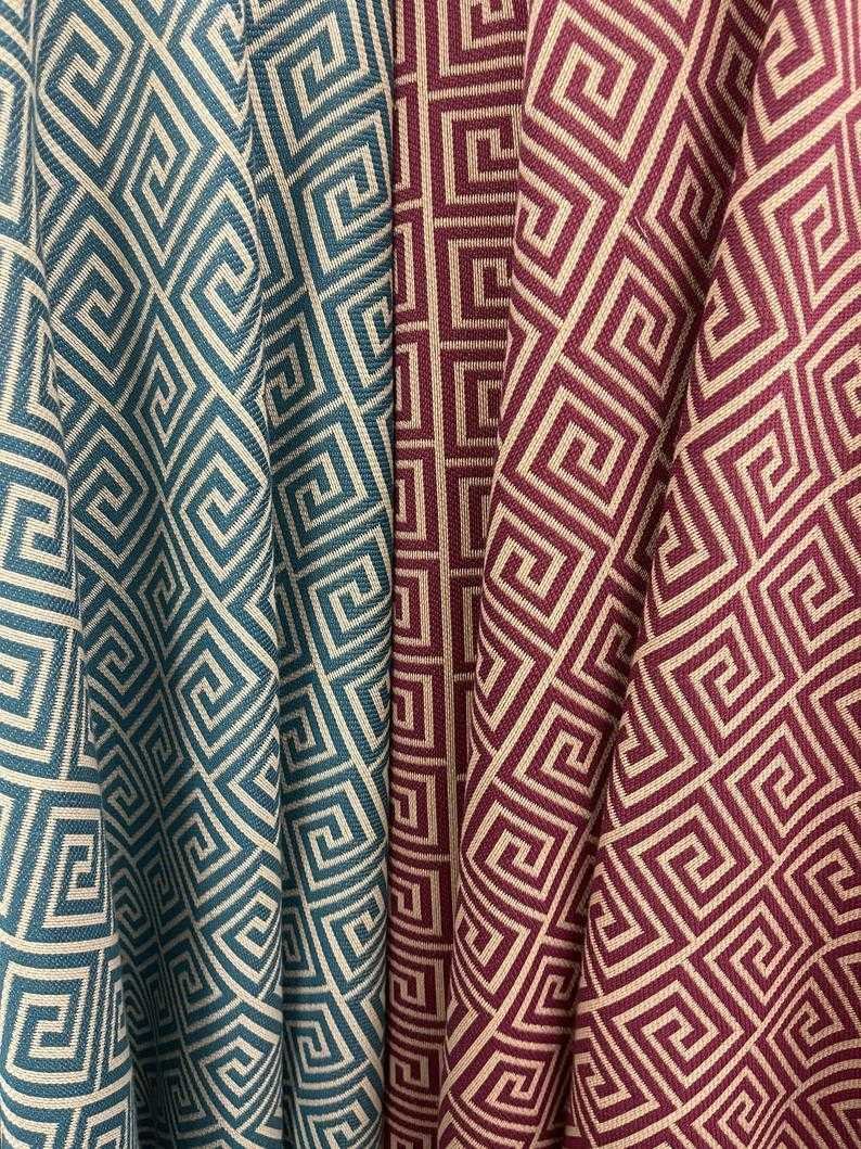 Greek Key Jacquard Fabric Yard Print Turquoise Blue