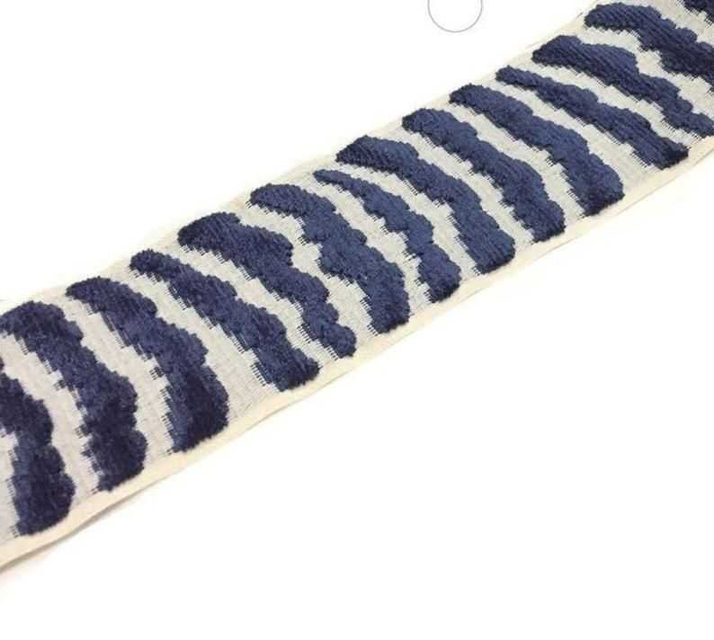 Designer Zebra Trim Navy Blue On Taupe Tape