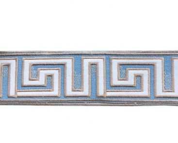 Greek Key Trim Taupe Beige White Light Blue Tape Velvet Embroidered