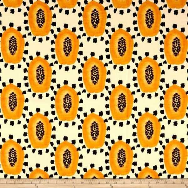 Designer Fabric Papayas Tiger Lily Prints Maya Orange Black Dots White