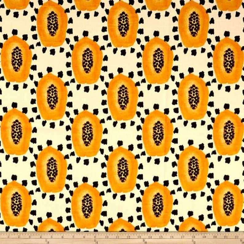 Designer Fabric Papayas Tiger Lily Prints Maya Orange Black Dots White