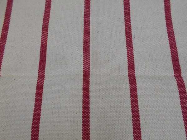 Fabric Canvas Stripe French Country Farmhouse Natural Beige Red Wine