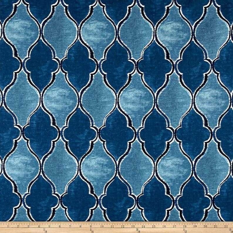 Printed Cotton Sapphire Blue Moroccan Trellis Fabric