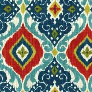 IKAT Pint Printed Cotton Fabric Peacock Blue Red Mustard Yellow Teal Ethnic