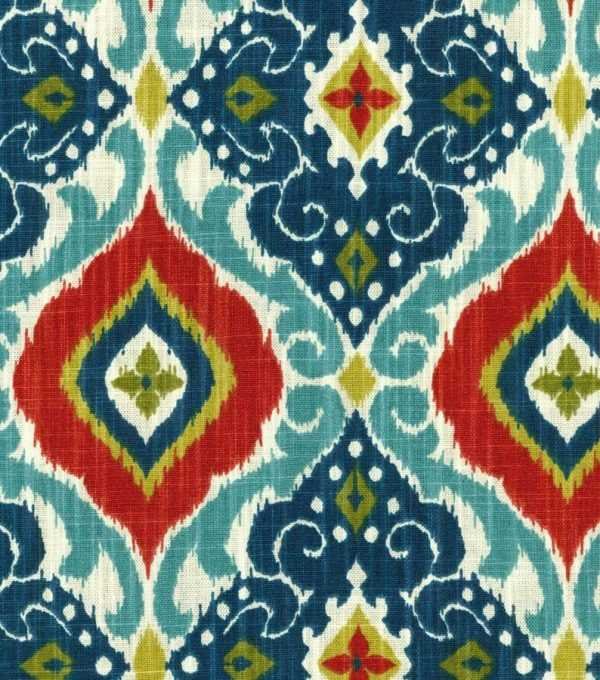 IKAT Pint Printed Cotton Fabric Peacock Blue Red Mustard Yellow Teal Ethnic