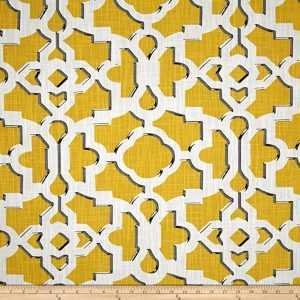 Designer Trellis Geometric Citrine Printed Cotton Drapery Fabric