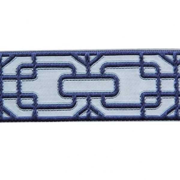 Geometric Trim Navy Blue And Off White Tape Velvet Embroidered