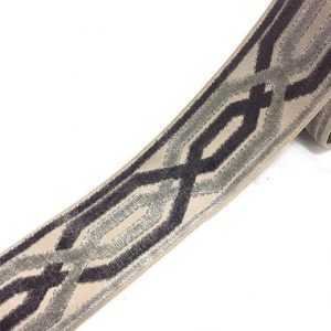 Designer Fretwork Trim Charcoal Grey Taupe Tape Velvet Embroidered