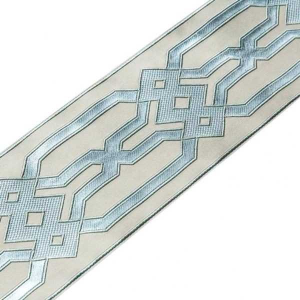 Trim Grey Light Blue Tape Fretwork Embroidered