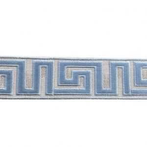 Greek Key Trim Grey Light Blue Tape Velvet Embroidered