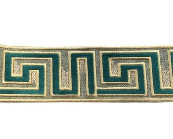Greek Key Trim Emerald Green Gold Tape Velvet Embroidered