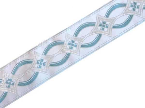 Designer Trim Tape Chain Link 3.5 Silk Aqua Taupe Embroidered