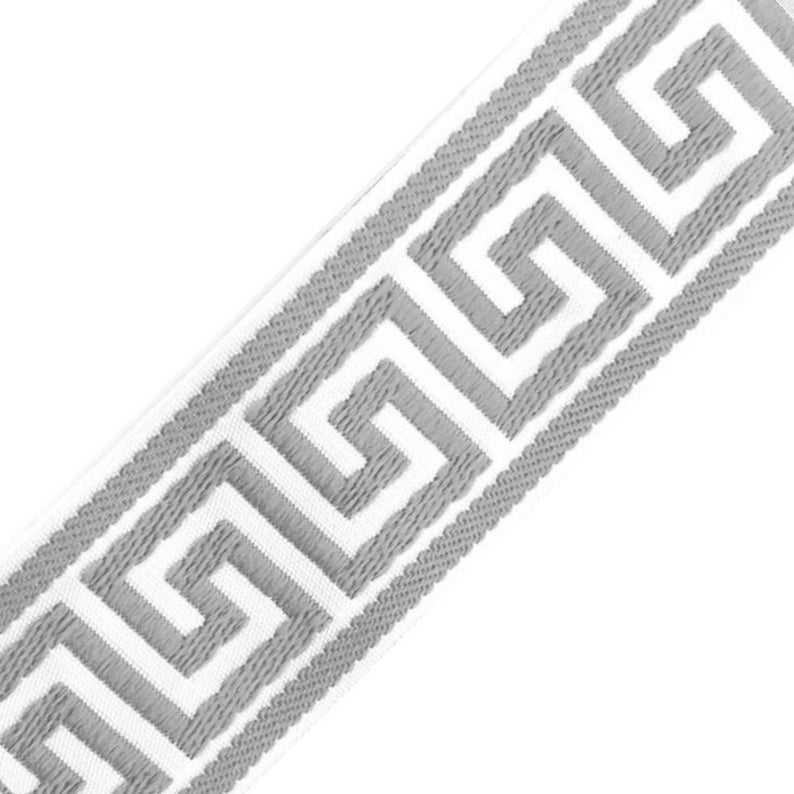 Greek Key Trim Grey And White Tape Jacquard Embroidered