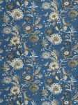 Designer Fabric Floral Bird Fair Colbat Blue Beige White Blues Off White Ivory
