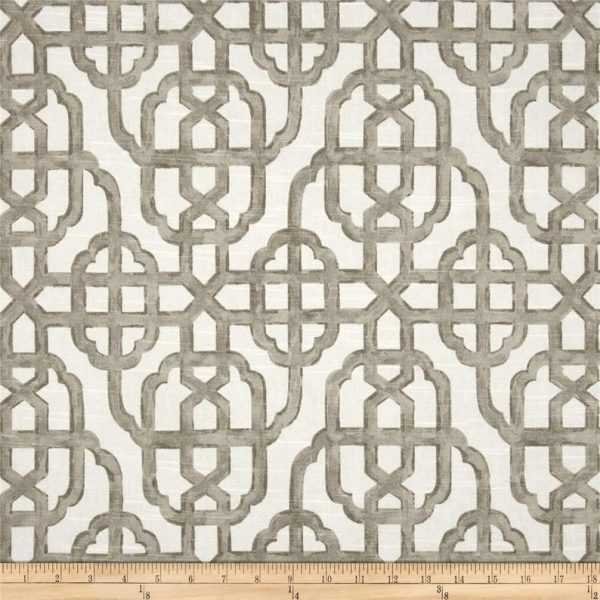 Designer Fabric Geometric Chinoiserie BISQUE Taupe Beige Trellis Fabric