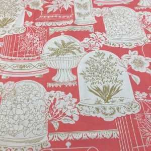 Chinoiserie Toile Ginger Jars Coral White Fabric Curtains Botanical Floral
