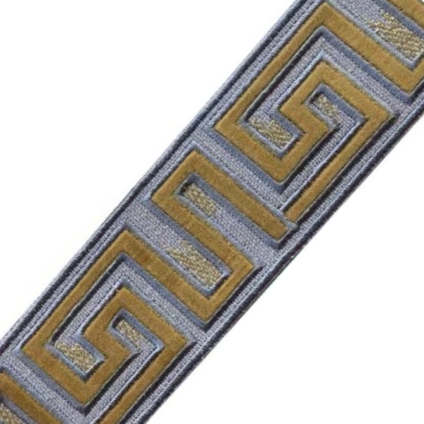 Designer Greek Key Trim Mustard Yellow Grey Gold Tape