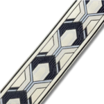 Designer Trim By The Yard Fretwork Geometric Print 3.5" light blue black navy grey