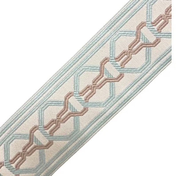 Trim Yard Floral 2.25” light Aqua taupe tape chain link ribbon Gimp